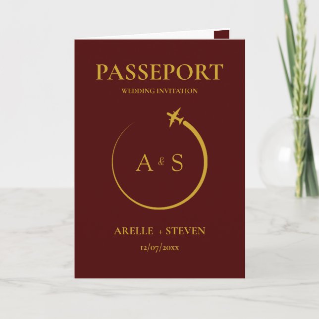 Invitation de mariage Faux or Destination Passepor (Devant)