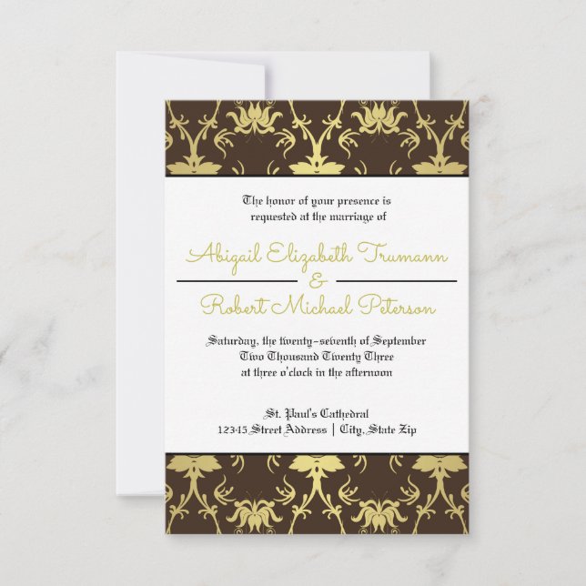 Invitation de mariage feuille d'or Mid-Century Mod (Devant)