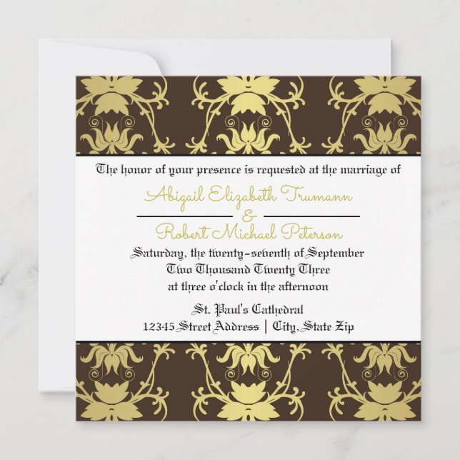 Invitation de mariage - Feuille d'or Moderne du Mi (Devant)