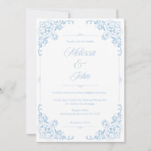 Invitation de mariage filigranée bleue de style ca
