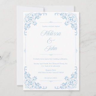 Invitation de mariage filigranée bleue de style ca