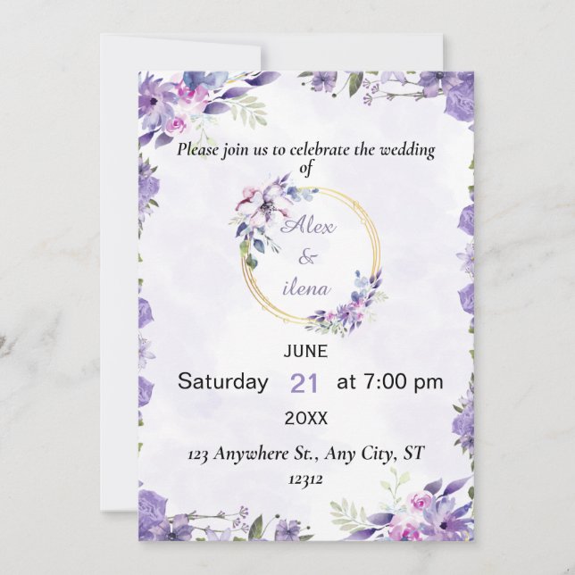 Invitation de mariage Fleur aquarelle esthétique O (Devant)