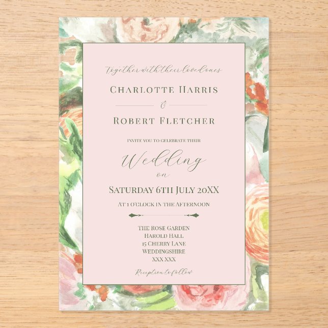Invitation de mariage Fleur Aquarelle Pastel (Recto)