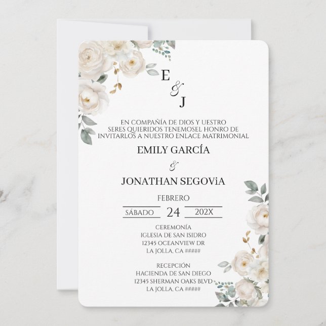 Invitation de mariage fleur blanche  (Devant)