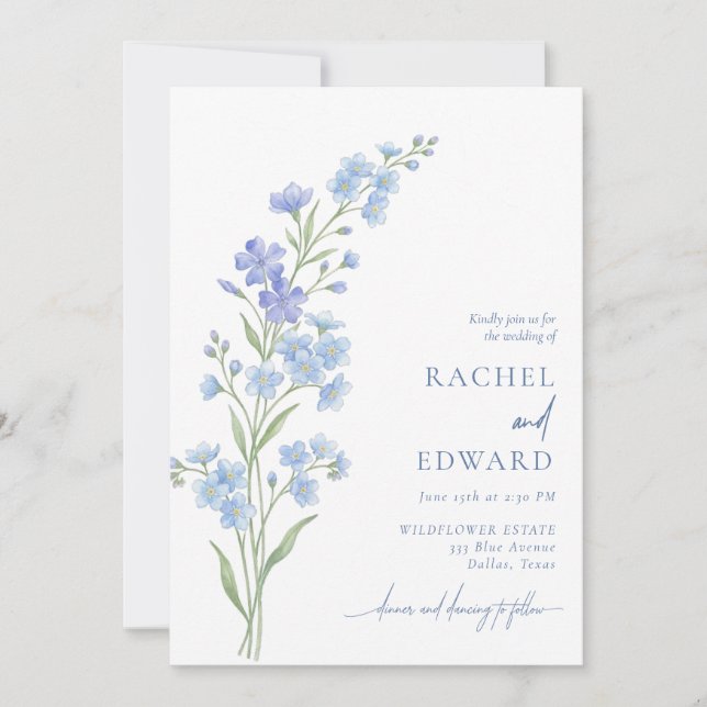 Invitation de mariage Fleur Bleue Sauvage (Devant)