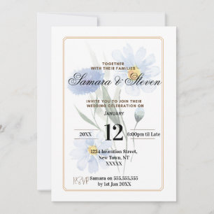 Invitation de mariage Fleur de couleur d'eau bleue