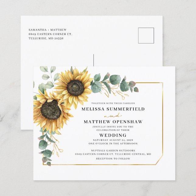 Invitation de mariage Fleur de tournesol et Eucaly (Devant / Derrière)