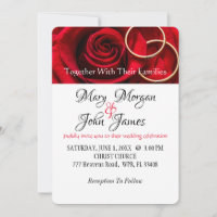Invitation de mariage Fleur rouge rose avec anneau