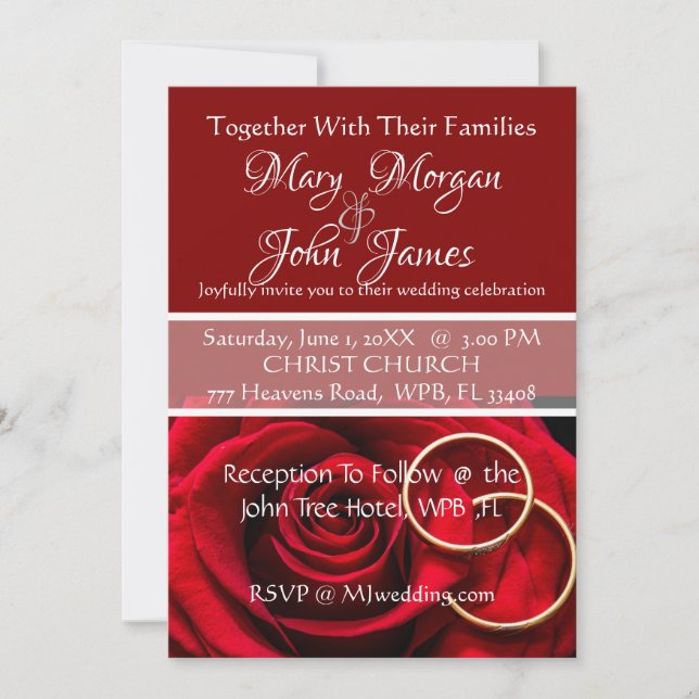 Invitation de mariage Fleur rouge rose avec anneau (Devant)