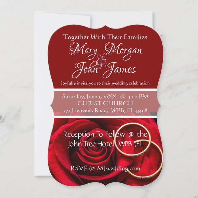 Invitation de mariage Fleur rouge rose avec anneau (Devant)