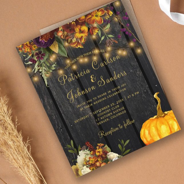 INVITATION DE MARIAGE FLEURIE D'AUTOMNE EN BOIS DE (Créateur téléchargé)