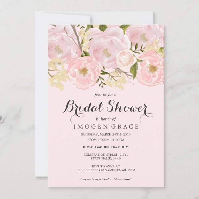 Invitation de mariage fleurie rose pâle élégante (Devant)