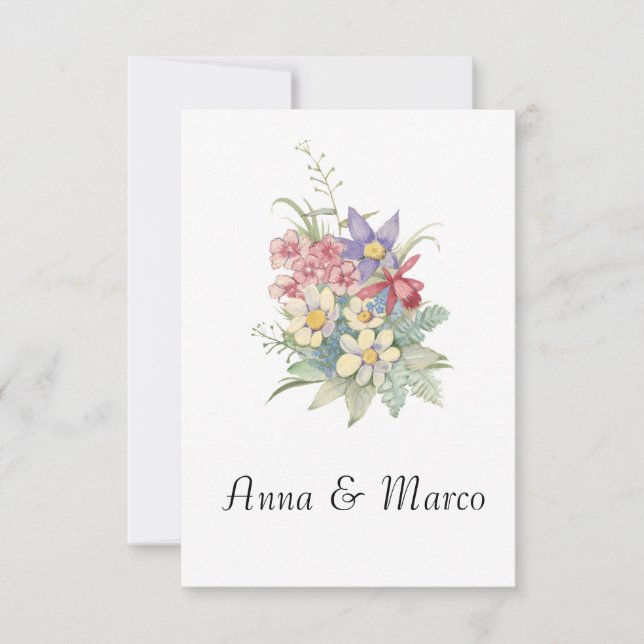 Invitation de mariage fleurs aquarelle, modèle . (Devant)
