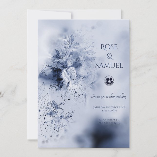 Invitation de mariage Fleurs brumeuses colorées Bl (Devant)