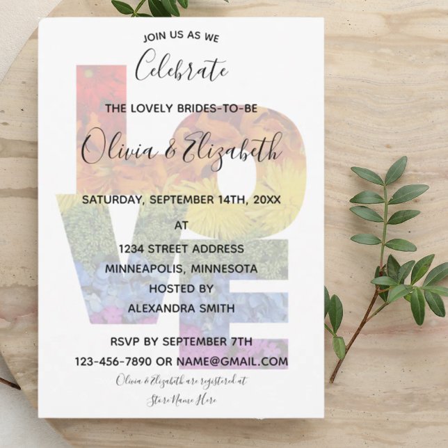 Invitation de mariage Fleurs d'AMOUR pour mariées  (Créateur téléchargé)