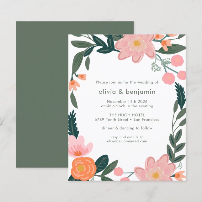 Invitation de mariage Fleurs de jardin de cour arr (Devant / Derrière)