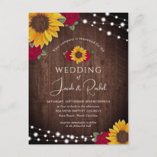 Invitation de mariage Fleurs de tournesol rustique