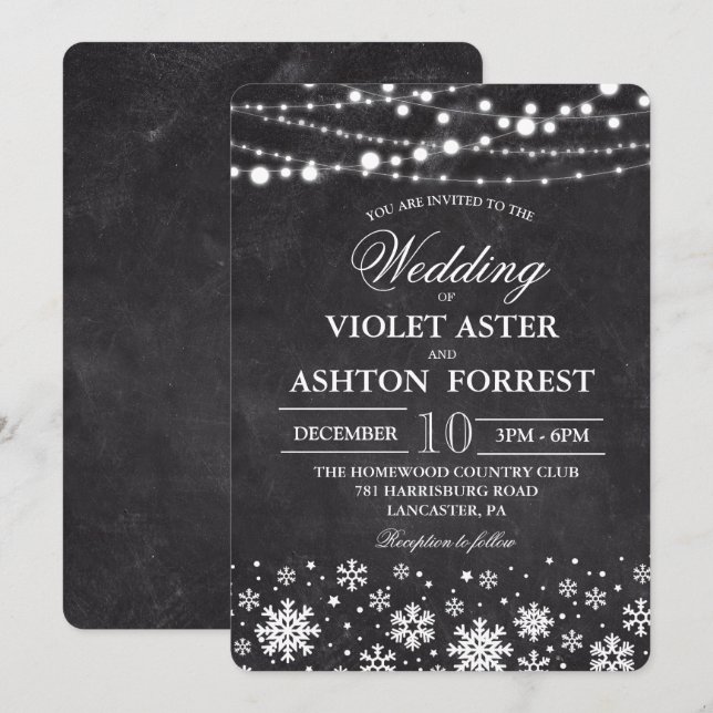 Invitation de mariage Flocon de neige d'hiver (Devant / Derrière)