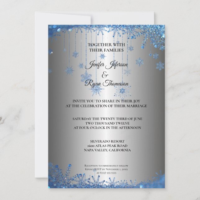 Invitation de mariage flocons de neige paillettes  (Devant)