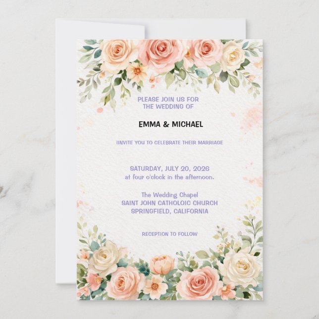 Invitation de mariage Floral (Devant)