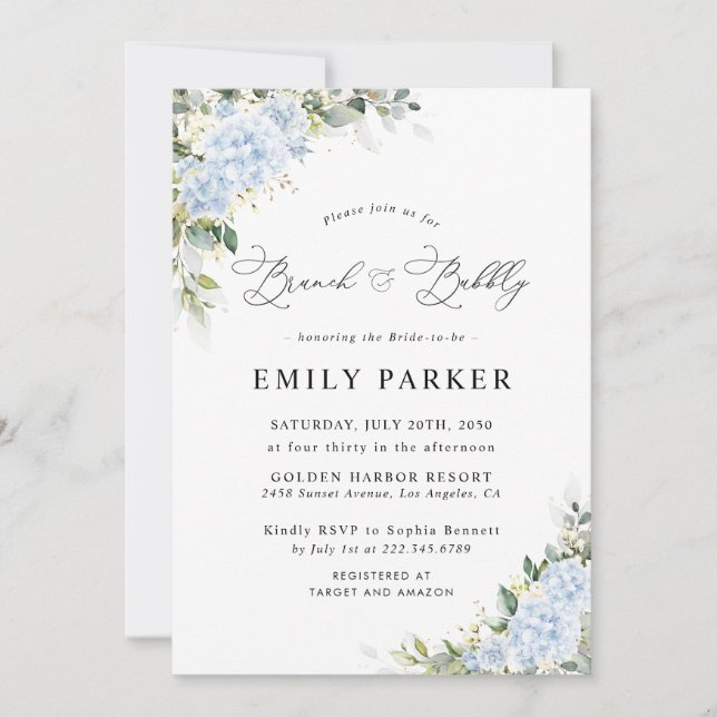 Invitation de mariage floral à l'hortensia bleu (Devant)