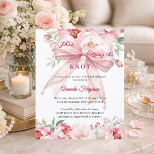 Invitation de mariage floral à perles avec nœud ro