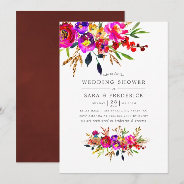 Invitation de mariage floral aquarelle (Devant / Derrière)