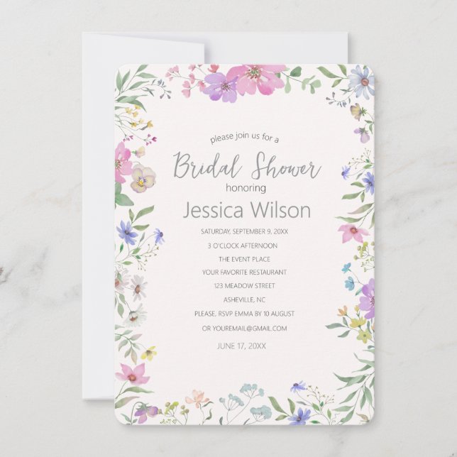 Invitation de mariage floral aquarelle (Devant)
