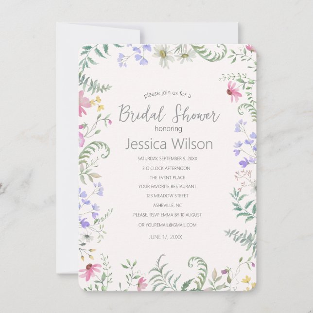 Invitation de mariage floral aquarelle (Devant)