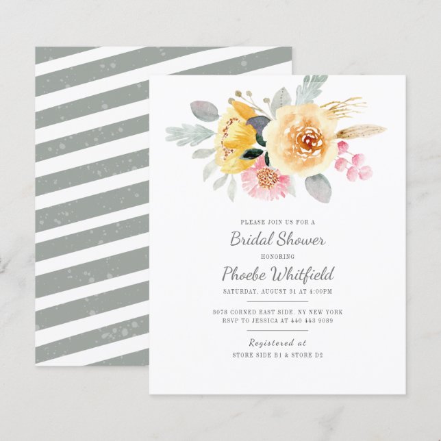 Invitation de mariage Floral Aquarelle à petit bud (Devant / Derrière)