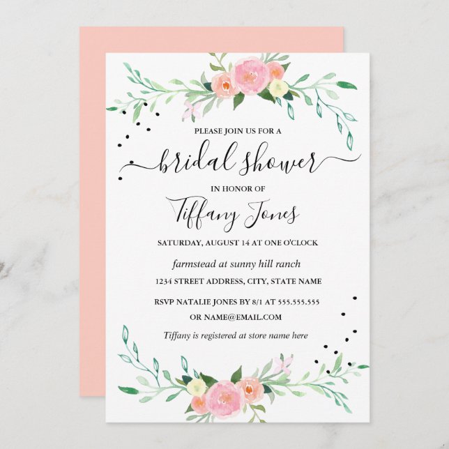 Invitation de mariage floral aquarelle moderne (Devant / Derrière)