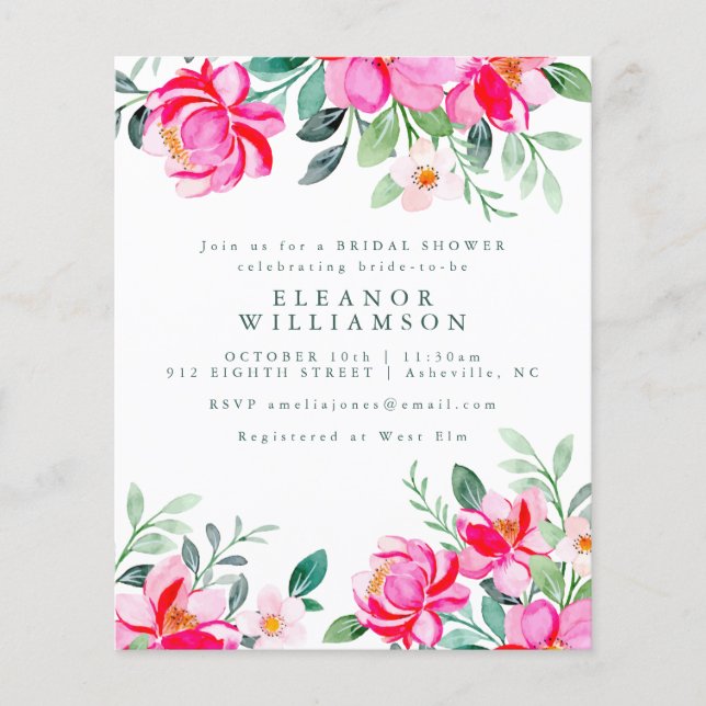 Invitation de mariage floral aquarelle rose budget (Devant)
