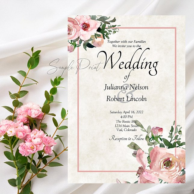 Invitation de mariage floral aquarelle rose budget (Créateur téléchargé)