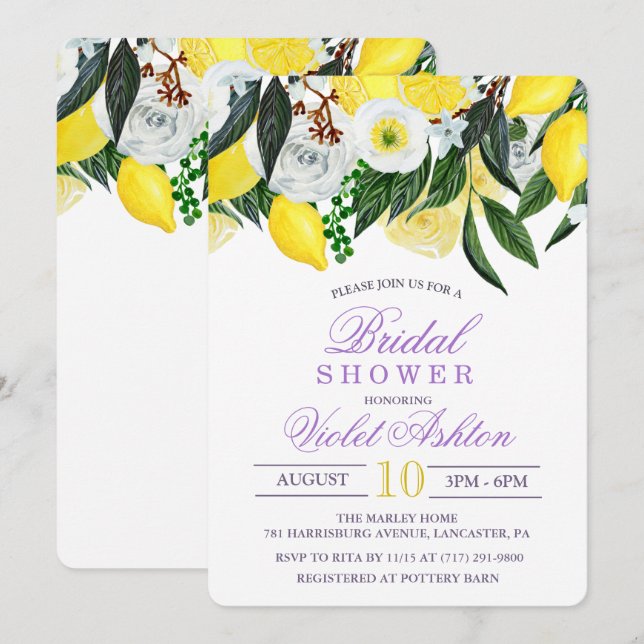 Invitation de mariage floral au citron aquarelle (Devant / Derrière)