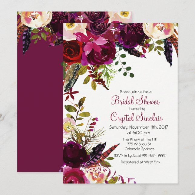 Invitation de mariage floral automne (Devant / Derrière)