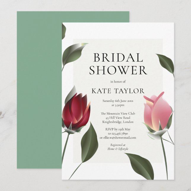 Invitation de mariage floral aux roses modernes (Devant / Derrière)
