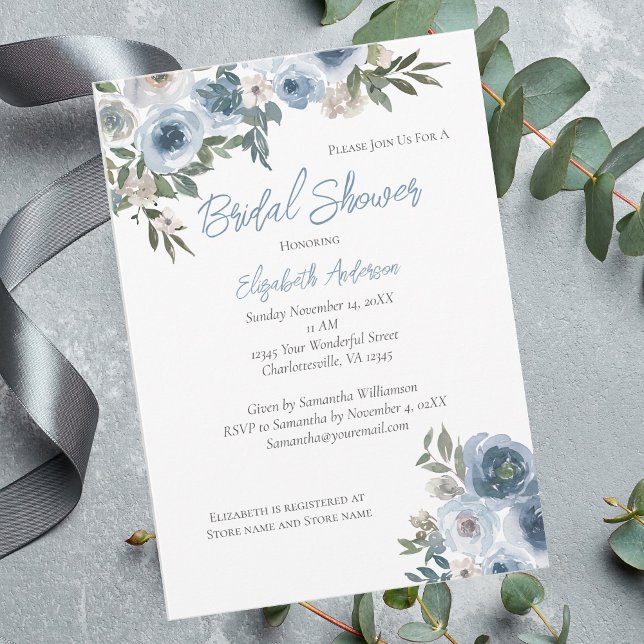 Invitation de mariage Floral Bleu Aquarelle (Créateur téléchargé)