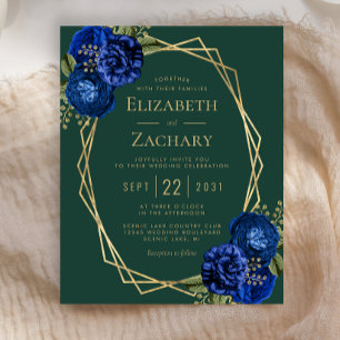 Invitation de mariage floral bleu royal émeraude v