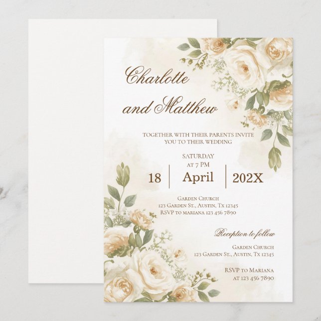 Invitation de mariage floral bohème (Devant / Derrière)