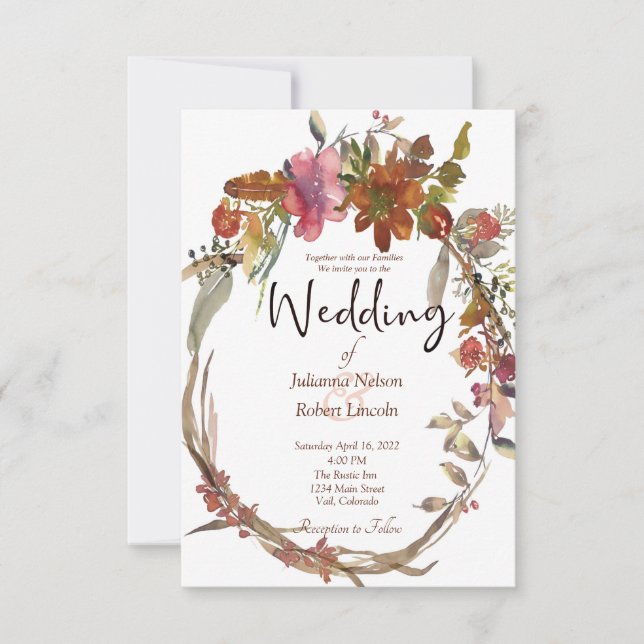 Invitation de mariage floral bohème aquarelle (Devant)