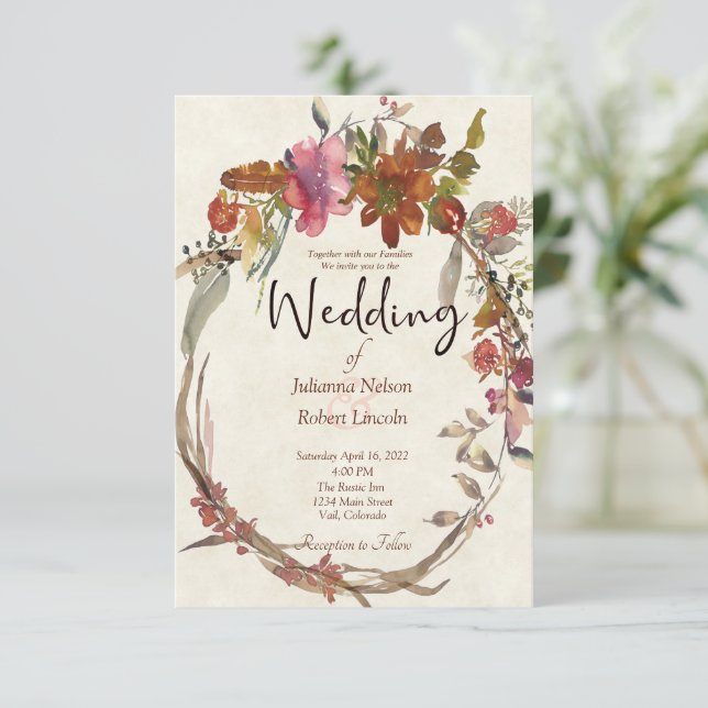 Invitation de mariage floral bohème aquarelle (Debout devant)
