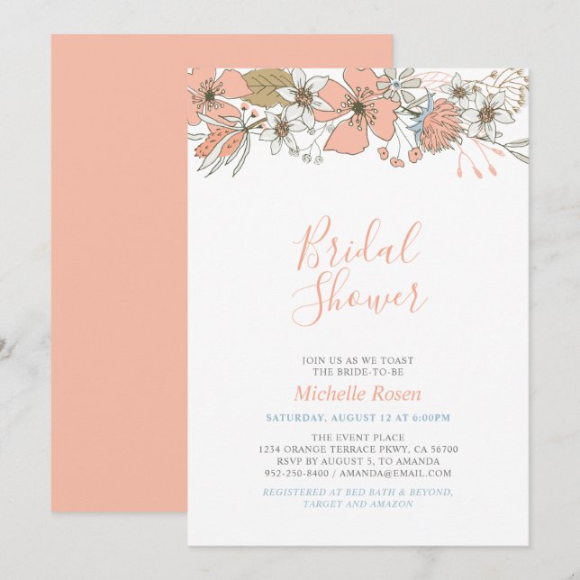 Invitation de mariage floral Bohème Chic de printe (Devant / Derrière)
