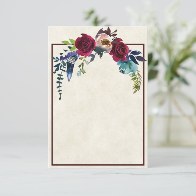 Invitation de mariage floral boho rouge budget vie (Debout devant)
