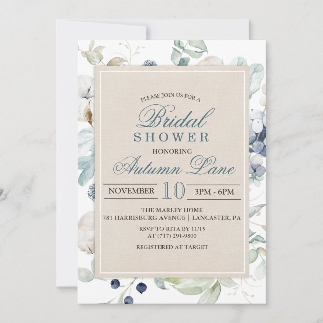 Invitation de mariage floral botanique hivernal (Devant)