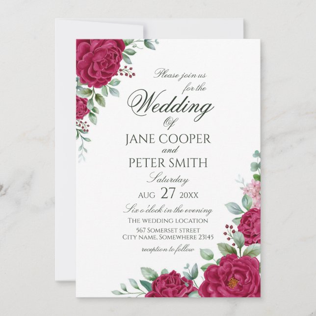 Invitation de mariage floral Budget Roses (Devant)