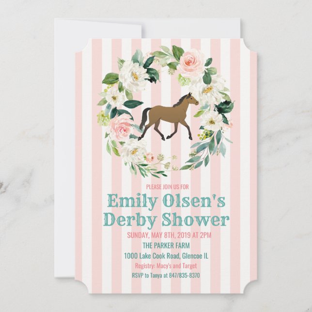 Invitation de mariage floral cheval Derby (Devant)