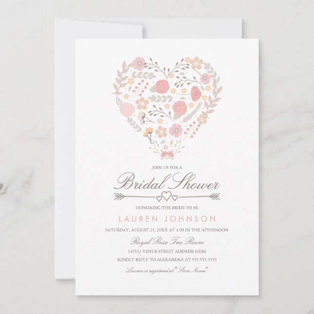 Invitation de mariage floral cœur Pretty (Devant)