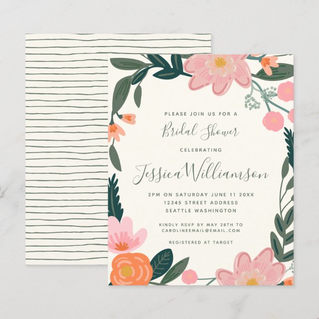 Invitation de mariage floral de jardin rose budget (Devant / Derrière)