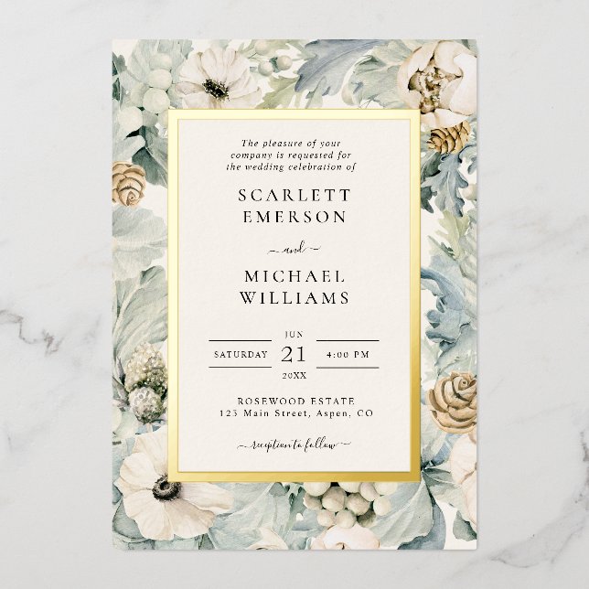 Invitation de Mariage floral d'hiver (Recto)