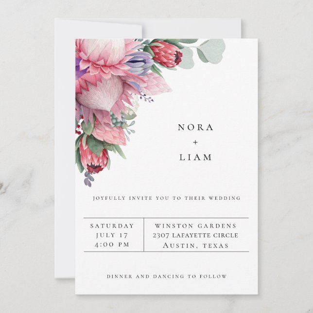 Invitation de mariage floral exotique Protéa (Devant)